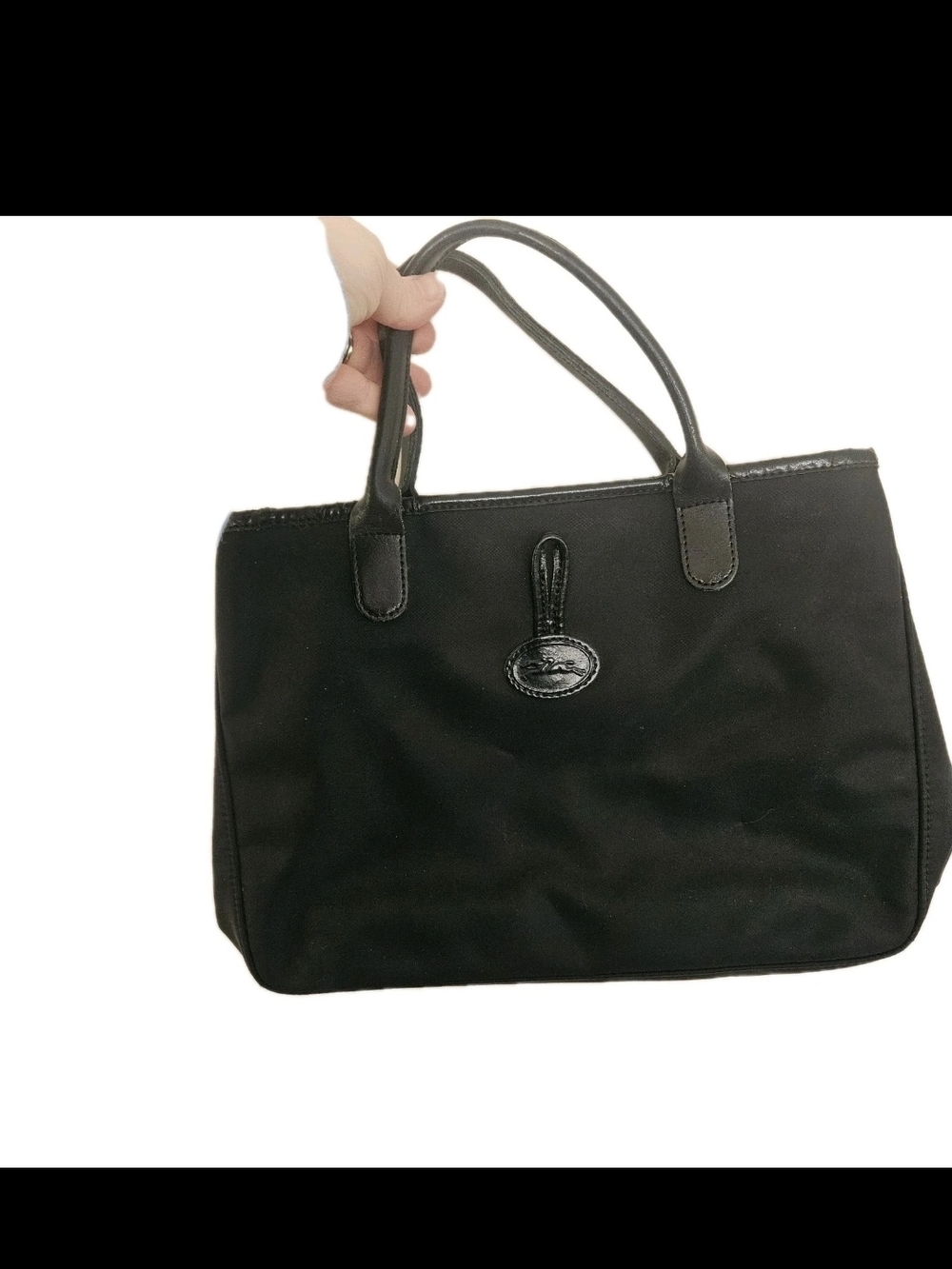 Vintage Longchamp Roseau Black Canvas & Leather Tote Bag - Made in France - Picture 2 of 11
